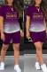 Purple Casual Print Patchwork O Neck Short Sleeve Two Pieces
