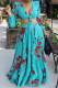 Green Sexy Print Bandage Patchwork V Neck Long Sleeve Two Pieces
