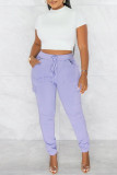 Pink Casual Solid Patchwork Pocket High Waist Pencil Solid Color Bottoms