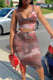 Brownness Sexy Print Patchwork U Neck Sleeveless Two Pieces