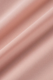 Pink Fashion Solid Bandage Turndown Collar Boot Cut Jumpsuits
