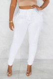 Pink Casual Solid Patchwork Pocket High Waist Pencil Solid Color Bottoms