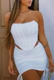 White Sexy Solid Bandage Patchwork Strapless Sleeveless Two Pieces