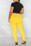 Pink Casual Solid Patchwork Pocket High Waist Pencil Solid Color Bottoms