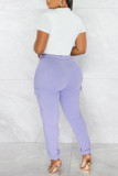 Pink Casual Solid Patchwork Pocket High Waist Pencil Solid Color Bottoms