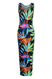 Colour Sexy Print Patchwork U Neck Pencil Skirt Dresses
