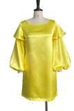 Yellow Casual Elegant Solid Patchwork O Neck A Line Dresses