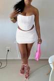 White Sexy Solid Bandage Patchwork Strapless Sleeveless Two Pieces