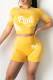 Yellow Casual Sportswear Print Patchwork O Neck Short Sleeve Two Pieces