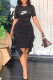 Black Fashion Casual Print Asymmetrical One Step Skirt Dresses