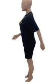Red Casual Print Patchwork O Neck Short Sleeve Two Pieces