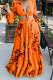 Tangerine Red Sexy Print Bandage Patchwork V Neck Long Sleeve Two Pieces