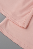Pink Fashion Solid Bandage Turndown Collar Boot Cut Jumpsuits