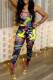 Black Sexy Print Hollowed Out Graffiti Patchwork Halter Skinny Jumpsuits