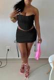 White Sexy Solid Bandage Patchwork Strapless Sleeveless Two Pieces