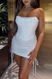 White Sexy Solid Bandage Patchwork Strapless Sleeveless Two Pieces