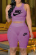 Light Purple Fashion Casual Print Letter O Neck Sleeveless Two Pieces