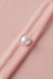Pink Fashion Solid Bandage Turndown Collar Boot Cut Jumpsuits