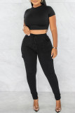 Pink Casual Solid Patchwork Pocket High Waist Pencil Solid Color Bottoms