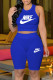 Blue Fashion Casual Print Letter O Neck Sleeveless Two Pieces