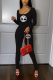 Black Casual Print Patchwork Square Collar Long Sleeve Two Pieces