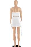 White Sexy Solid Bandage Patchwork Strapless Sleeveless Two Pieces