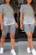 Grey Casual Print Patchwork O Neck Short Sleeve Two Pieces