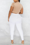 Pink Casual Solid Patchwork Pocket High Waist Pencil Solid Color Bottoms