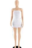White Sexy Solid Bandage Patchwork Strapless Sleeveless Two Pieces