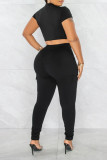 Pink Casual Solid Patchwork Pocket High Waist Pencil Solid Color Bottoms