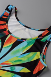 Colour Sexy Print Patchwork U Neck Pencil Skirt Dresses