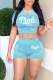 Sky Blue Casual Sportswear Print Patchwork O Neck Short Sleeve Two Pieces
