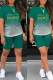 Green Casual Print Patchwork O Neck Short Sleeve Two Pieces