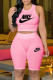 Pink Fashion Casual Print Letter O Neck Sleeveless Two Pieces
