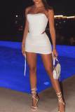 White Sexy Solid Bandage Patchwork Strapless Sleeveless Two Pieces