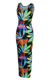 Colour Sexy Print Patchwork U Neck Pencil Skirt Dresses