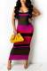 Pink Sexy Striped Print Patchwork Backless Spaghetti Strap Pencil Skirt Dresses