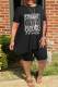 Black Casual Print Patchwork O Neck Plus Size Two Pieces