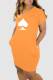 Tangerine Red Casual Print Patchwork V Neck Straight Dresses