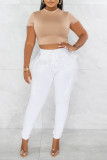Pink Casual Solid Patchwork Pocket High Waist Pencil Solid Color Bottoms