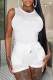 White Sexy Solid Patchwork Hot Drill O Neck Sleeveless Two Pieces
