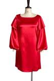 Red Casual Elegant Solid Patchwork O Neck A Line Dresses