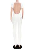 White Sexy Solid Patchwork Backless U Neck Skinny Jumpsuits