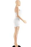 White Sexy Solid Bandage Patchwork Strapless Sleeveless Two Pieces