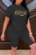 Black Casual Print Patchwork O Neck Short Sleeve Two Pieces