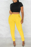 Pink Casual Solid Patchwork Pocket High Waist Pencil Solid Color Bottoms