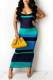 Blue Sexy Striped Print Patchwork Backless Spaghetti Strap Pencil Skirt Dresses