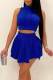 Blue Sexy Solid Patchwork Fold O Neck Sleeveless Two Pieces