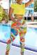Yellow Sexy Print Bandage Patchwork O Neck Short Sleeve Two Pieces