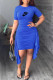 Royal Blue Fashion Casual Print Asymmetrical One Step Skirt Dresses